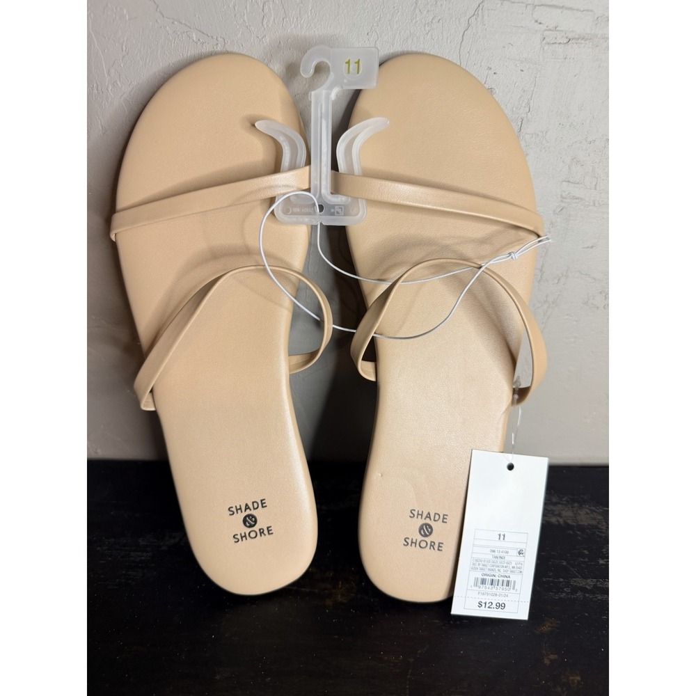 NEW Shade & Shore Women's Indi Beige Faux Leather Slide Sandals, Size 11 New